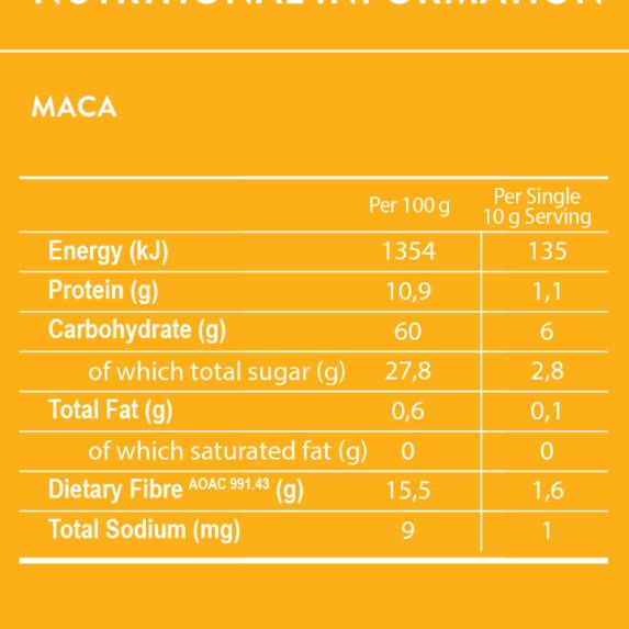 YELLO MACA Nutritional Label YELLO MACA Nutritional Label