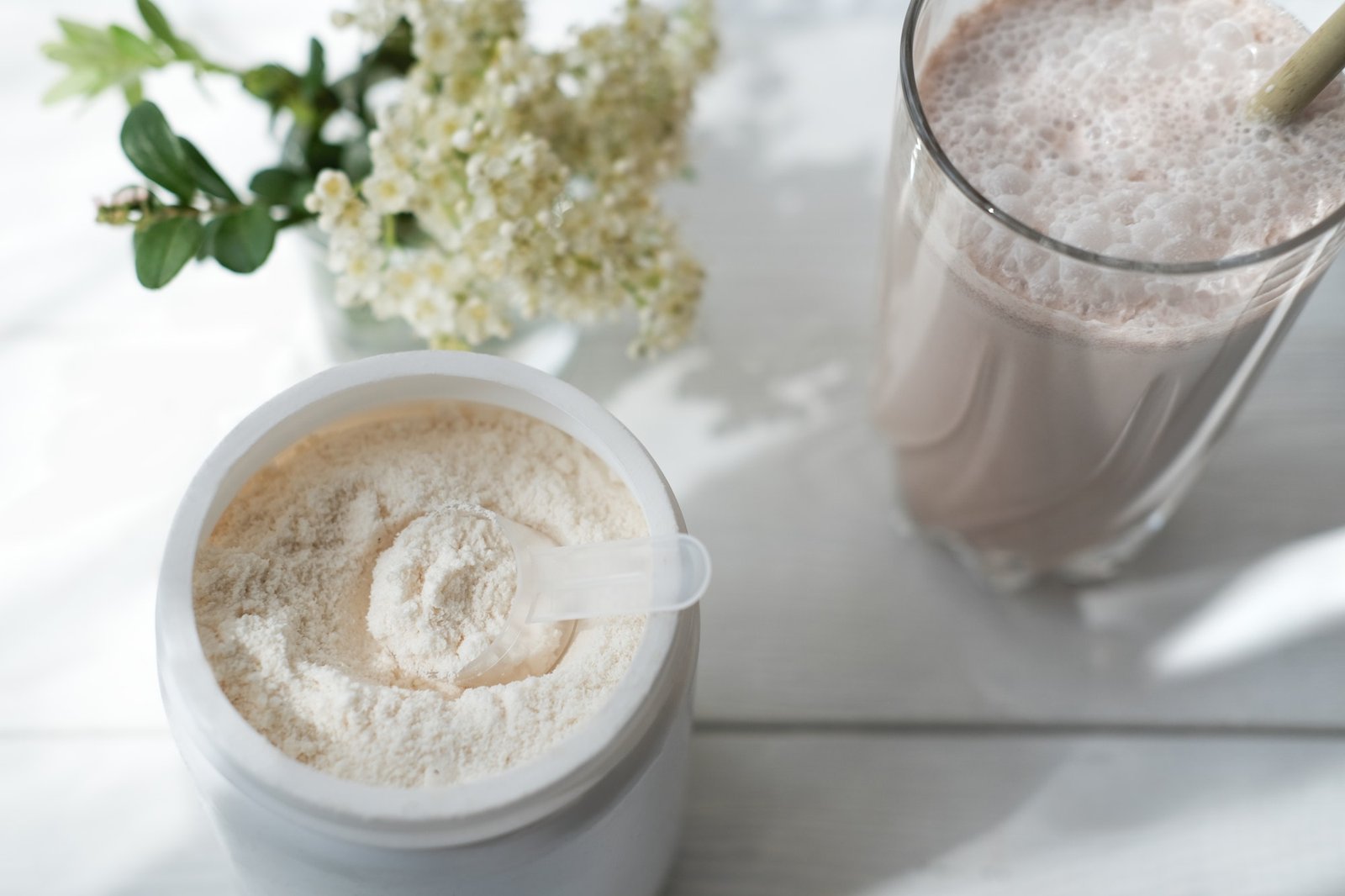 whey drink in a high glass. whey protein chocolate cocktail
